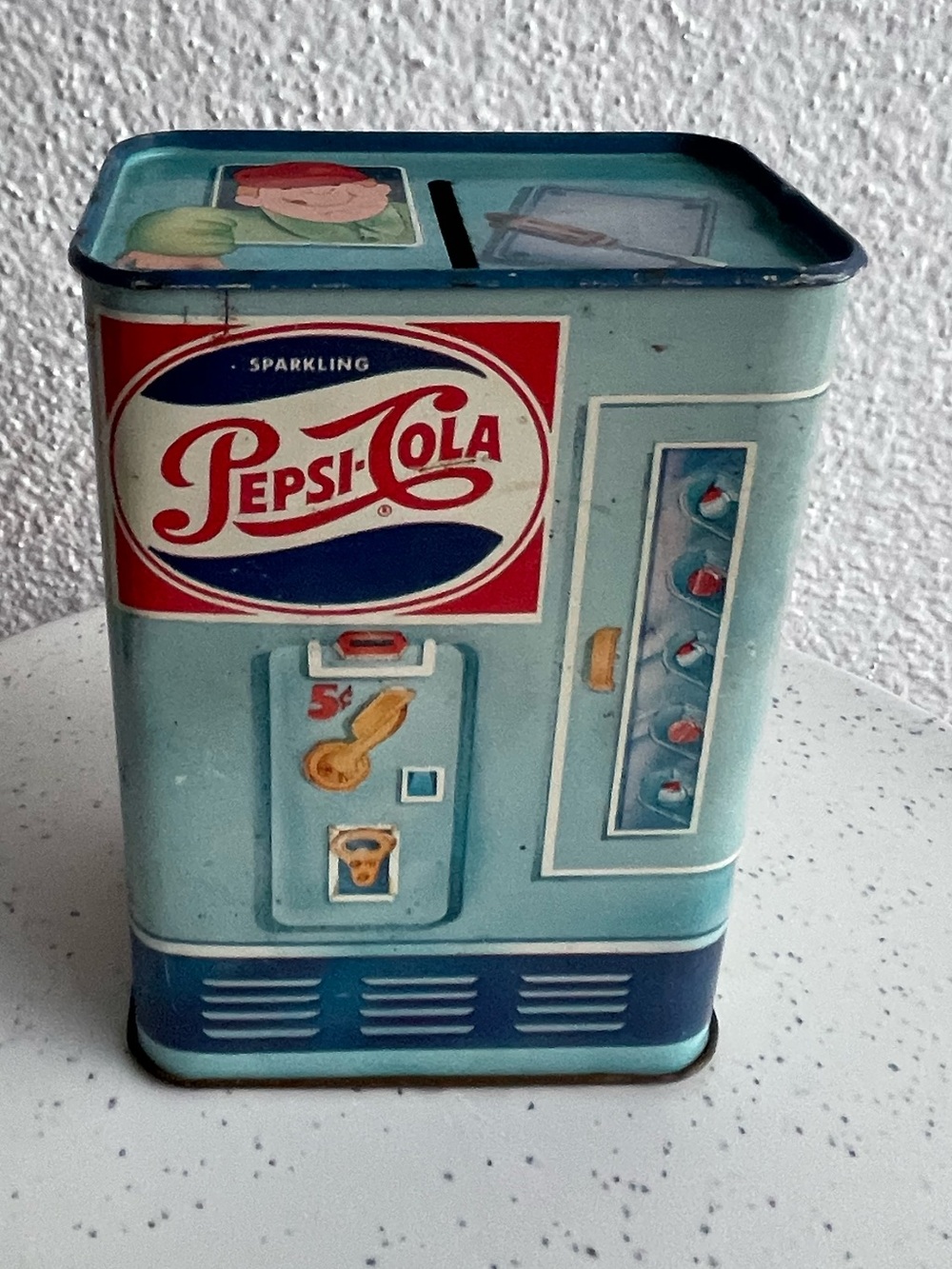 Vintage Tin Toy Vending Machine - Light Blue Vintage